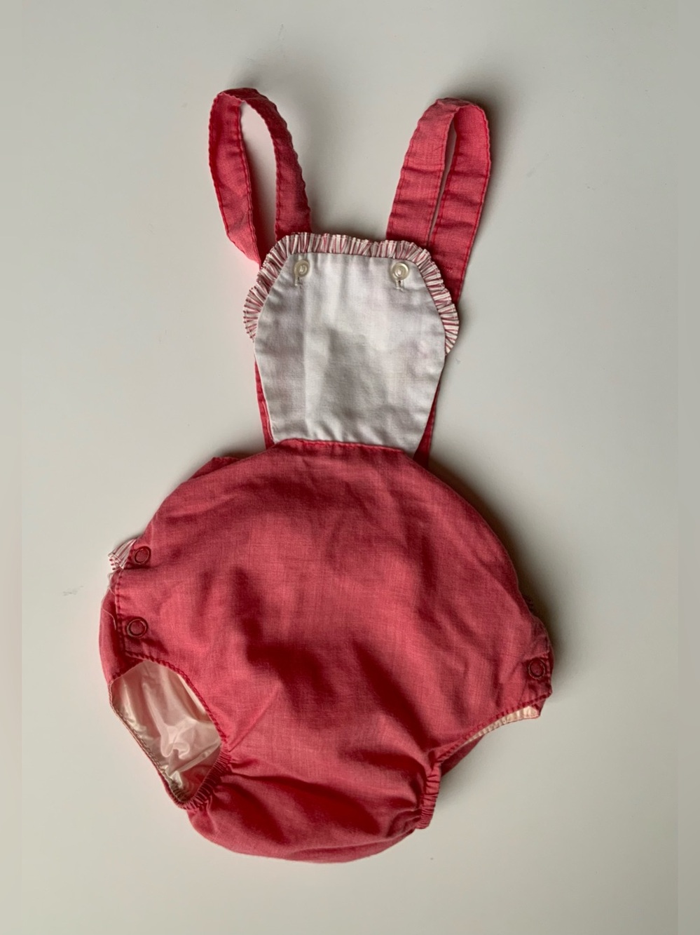 Vintage 70s Baby Pink Romper with White Bib